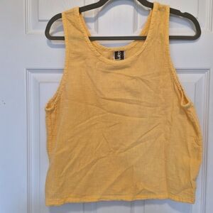 Vintage Sucesos Mexico Yellow Crinkle Gauze Tank Top Boho Art to Wear Small